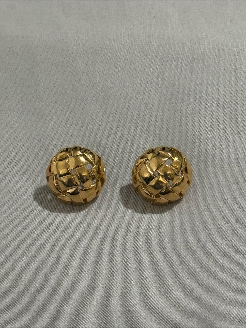 Gold tone Basket Weave Dome Stud Earrings 15mm